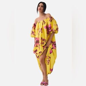 Atsu Anthropologie Off-the-Shoulder Floral Maxi Dress Size 1X NWT Yellow Fuschia